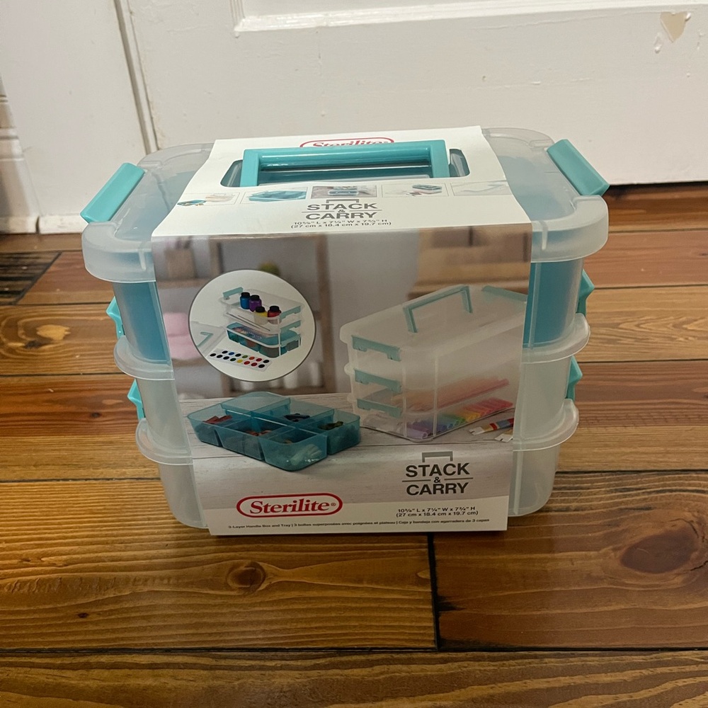 Stack & Carry Storage Box - Clear and Teal